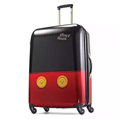 American Tourister Disney Hardside Luggage with Spinner Wheels, Black,Red/Mickey Mouse Pants, 28"