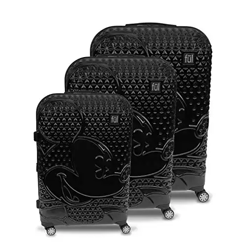 FUL Disney Mickey Mouse 3 Piece Rolling Luggage Set, Hardside Suitcase with Spinner Wheels, 21 Inch, 25 Inch and 29 Inch, Black